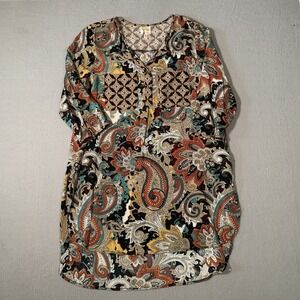 Anthropologie Fig & Flower Floral Paisley Tunic Shirt Sheath 3/4 Sleeves Large‎